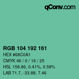 Código de color: RGB 104 192 161 | qconv.com