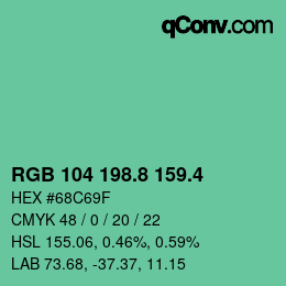 カラーコード: RGB 104 198.8 159.4 | qconv.com