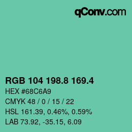カラーコード: RGB 104 198.8 169.4 | qconv.com