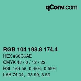 カラーコード: RGB 104 198.8 174.4 | qconv.com