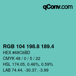 カラーコード: RGB 104 198.8 189.4 | qconv.com
