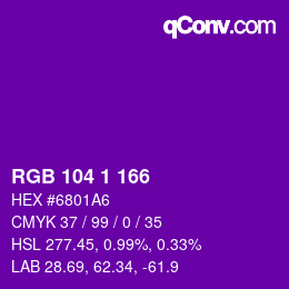カラーコード: RGB 104 1 166 | qconv.com