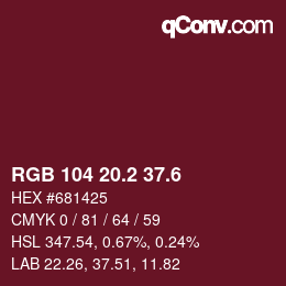 カラーコード: RGB 104 20.2 37.6 | qconv.com