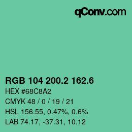 カラーコード: RGB 104 200.2 162.6 | qconv.com