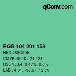 Color code: RGB 104 201 158 | qconv.com