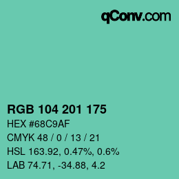 Color code: RGB 104 201 175 | qconv.com