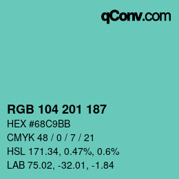 Color code: RGB 104 201 187 | qconv.com