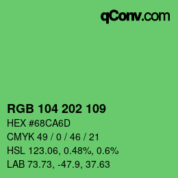 颜色代码: RGB 104 202 109 | qconv.com
