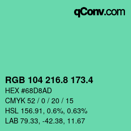 カラーコード: RGB 104 216.8 173.4 | qconv.com
