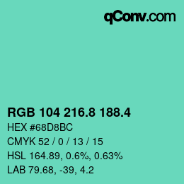 カラーコード: RGB 104 216.8 188.4 | qconv.com