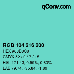 カラーコード: RGB 104 216 200 | qconv.com