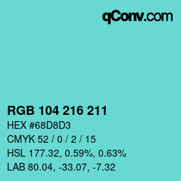 Color code: RGB 104 216 211 | qconv.com