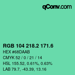 カラーコード: RGB 104 218.2 171.6 | qconv.com