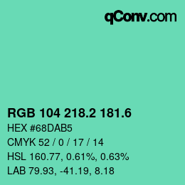 カラーコード: RGB 104 218.2 181.6 | qconv.com