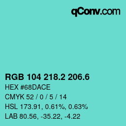 カラーコード: RGB 104 218.2 206.6 | qconv.com
