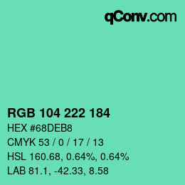 颜色代码: RGB 104 222 184 | qconv.com