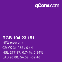 Color code: RGB 104 23 151 | qconv.com