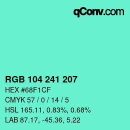 Color code: RGB 104 241 207 | qconv.com