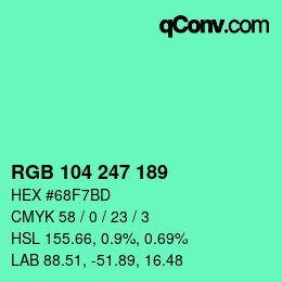 カラーコード: RGB 104 247 189 | qconv.com