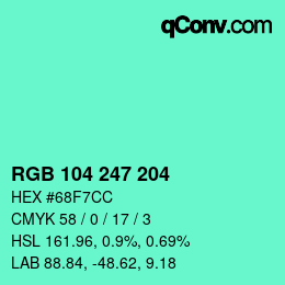 Color code: RGB 104 247 204 | qconv.com