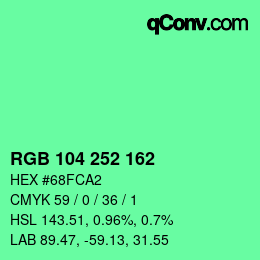 カラーコード: RGB 104 252 162 | qconv.com