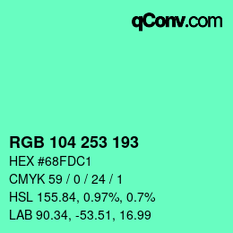 颜色代码: RGB 104 253 193 | qconv.com