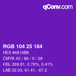カラーコード: RGB 104 25 184 | qconv.com