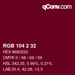 Color code: RGB 104 2 32 | qconv.com