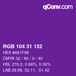 Color code: RGB 104 31 152 | qconv.com