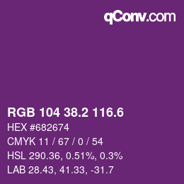 カラーコード: RGB 104 38.2 116.6 | qconv.com
