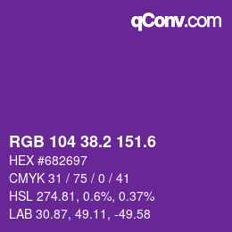 カラーコード: RGB 104 38.2 151.6 | qconv.com