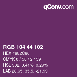 Color code: RGB 104 44 102 | qconv.com