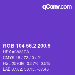 カラーコード: RGB 104 56.2 200.6 | qconv.com