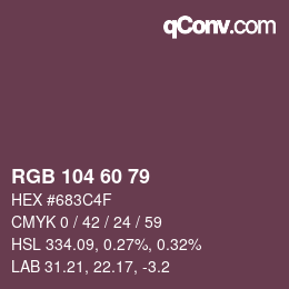 颜色代码: RGB 104 60 79 | qconv.com