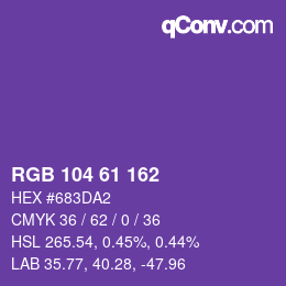 Color code: RGB 104 61 162 | qconv.com