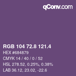 カラーコード: RGB 104 72.8 121.4 | qconv.com
