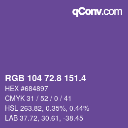 カラーコード: RGB 104 72.8 151.4 | qconv.com
