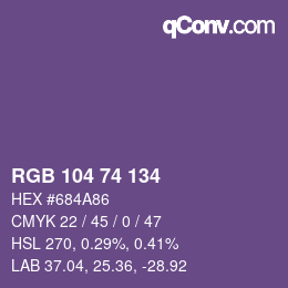 Color code: RGB 104 74 134 | qconv.com