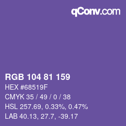 颜色代码: RGB 104 81 159 | qconv.com