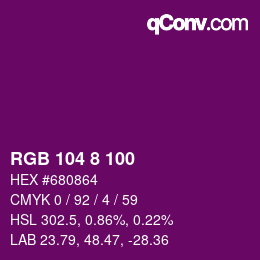 カラーコード: RGB 104 8 100 | qconv.com