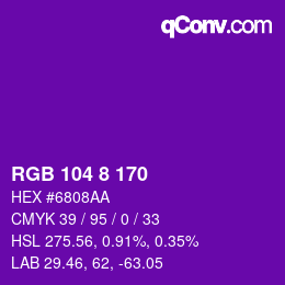 Color code: RGB 104 8 170 | qconv.com