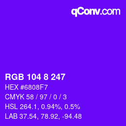 Color code: RGB 104 8 247 | qconv.com