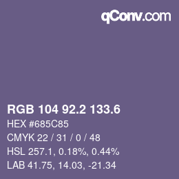 カラーコード: RGB 104 92.2 133.6 | qconv.com