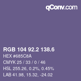 カラーコード: RGB 104 92.2 138.6 | qconv.com