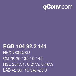 カラーコード: RGB 104 92.2 141 | qconv.com