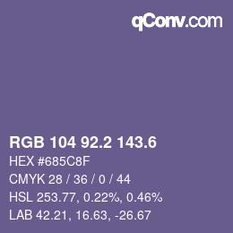カラーコード: RGB 104 92.2 143.6 | qconv.com