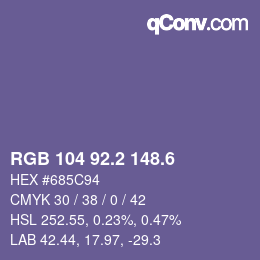 カラーコード: RGB 104 92.2 148.6 | qconv.com