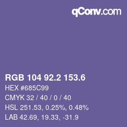 カラーコード: RGB 104 92.2 153.6 | qconv.com
