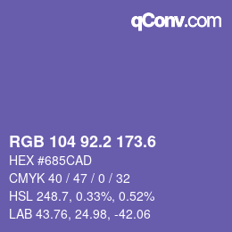 カラーコード: RGB 104 92.2 173.6 | qconv.com