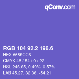 カラーコード: RGB 104 92.2 198.6 | qconv.com